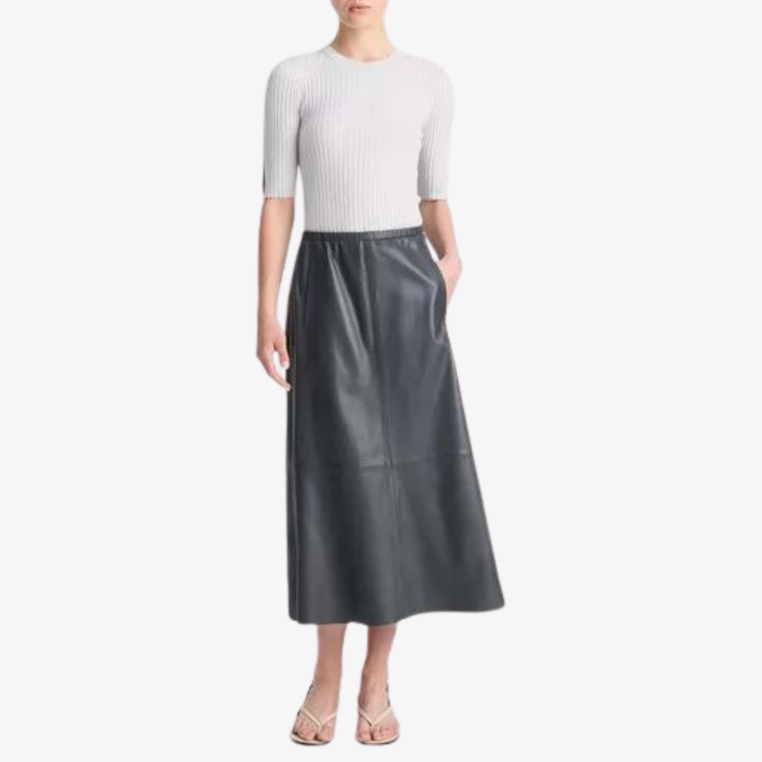 VINCE MIDI A LINE LEATHER SKIRT Daniella TLV