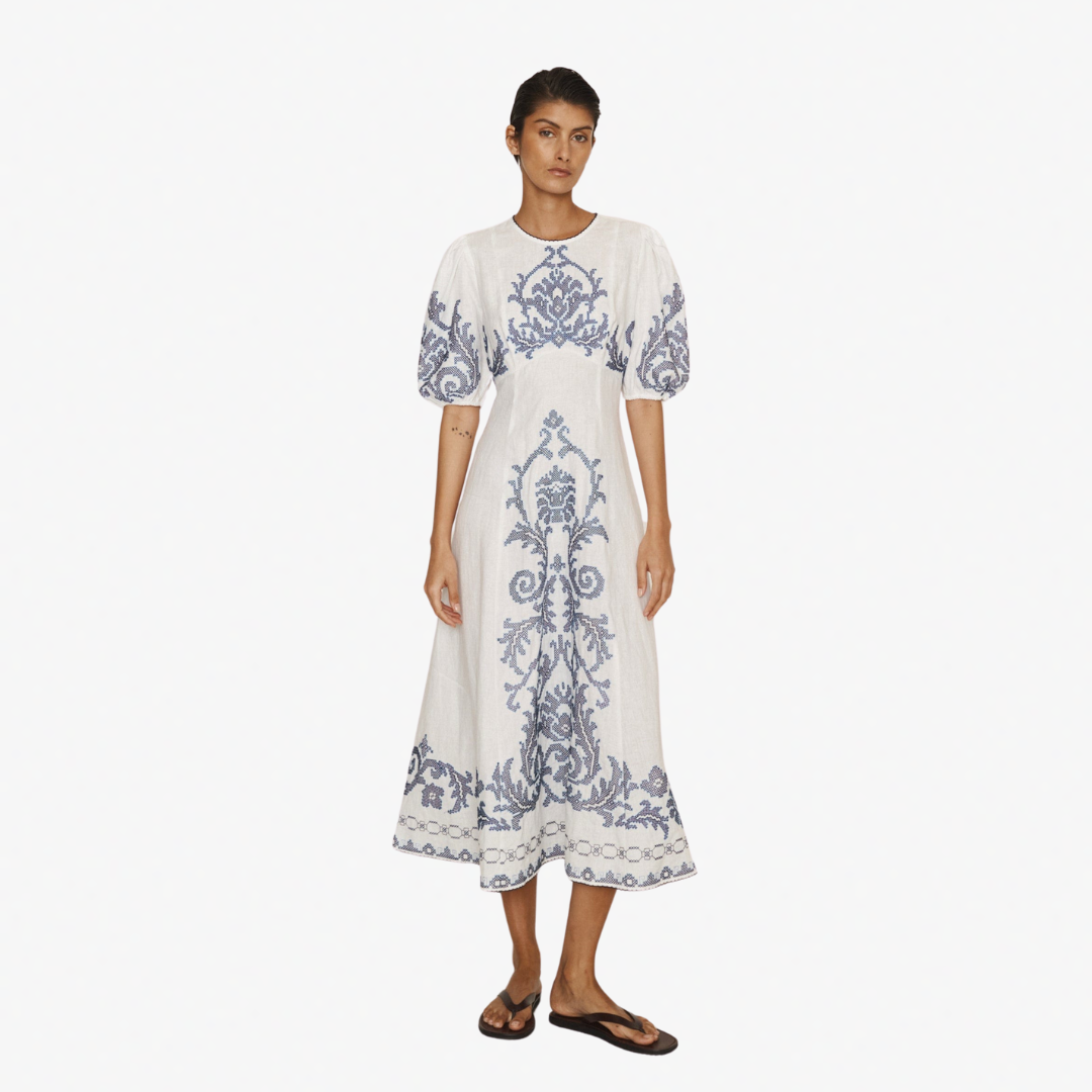 ALEMAIS HAZEL EMBROIDERED MIDI DRES