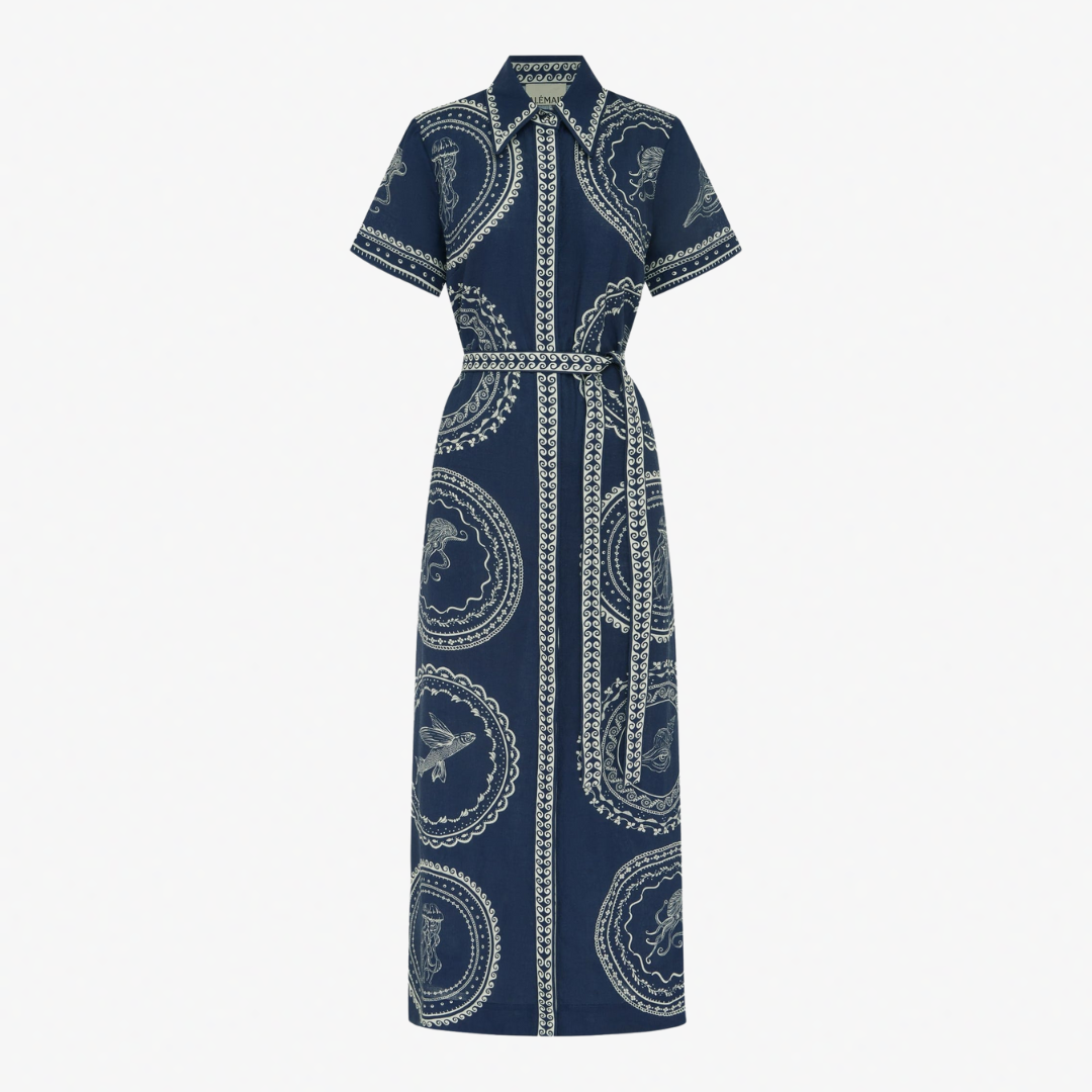 ALEMAIS OCEANE LINEN SHIRTDRESS