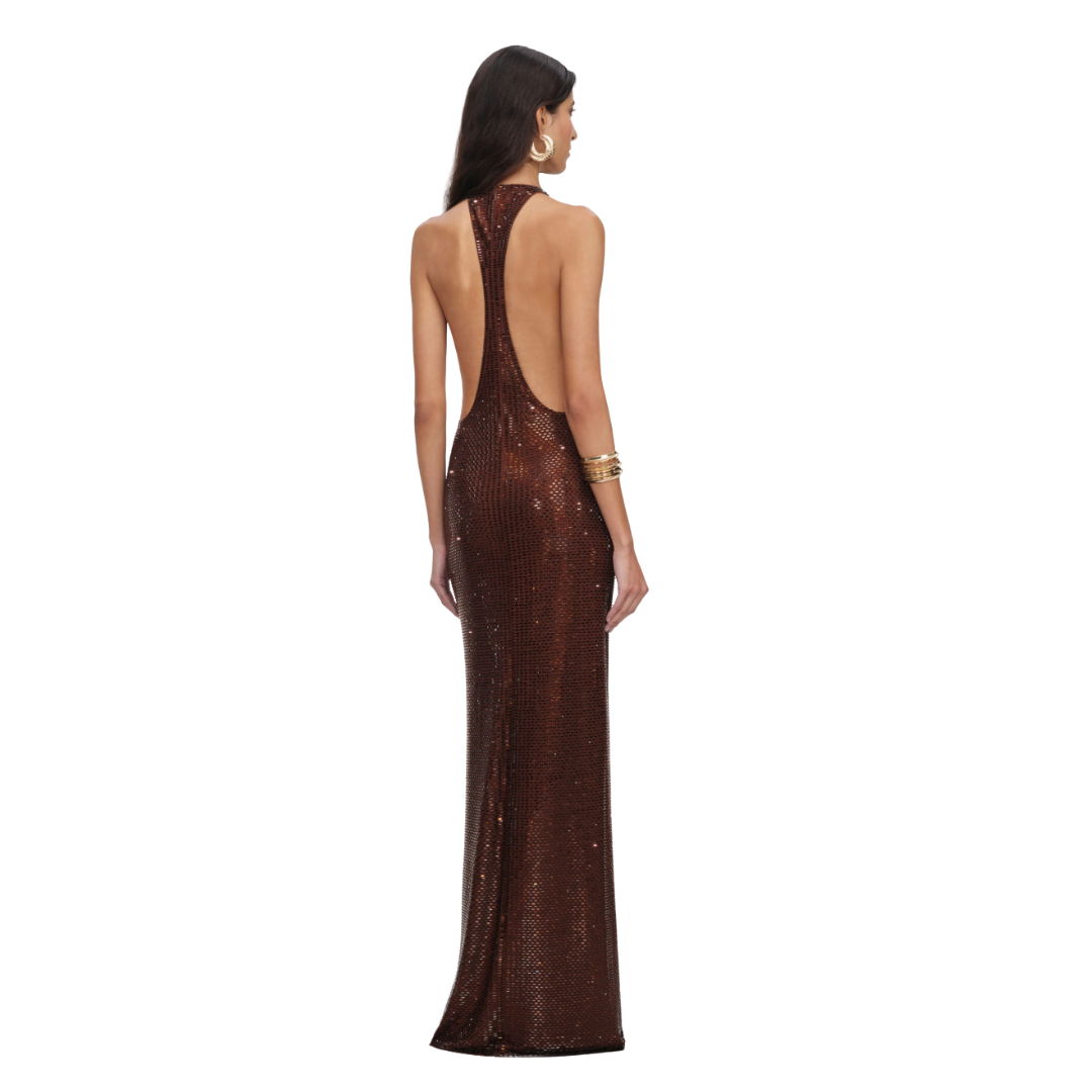SELF PORTRAIT BROWN RHINSTONE DRESS