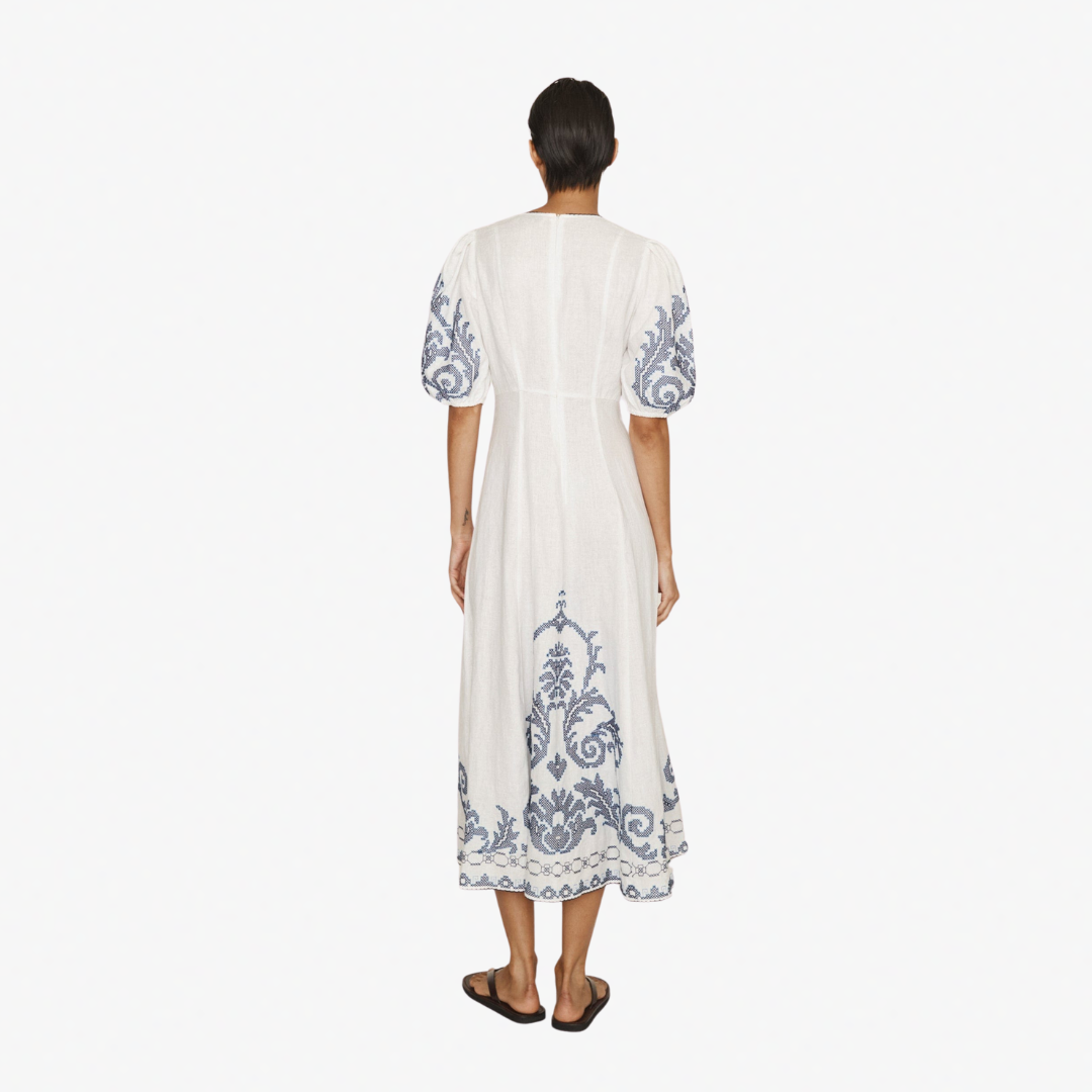 ALEMAIS HAZEL EMBROIDERED MIDI DRES