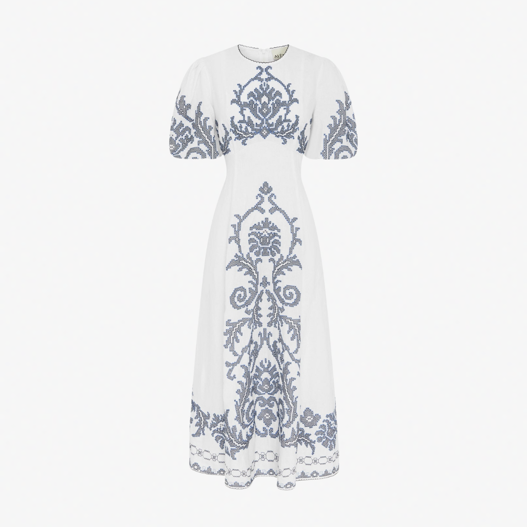 ALEMAIS HAZEL EMBROIDERED MIDI DRES