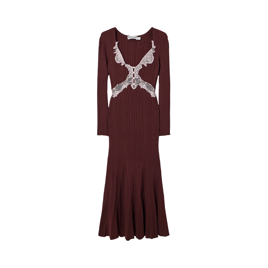 SELF PORTRAIT 176M BROWN LACE DRESS