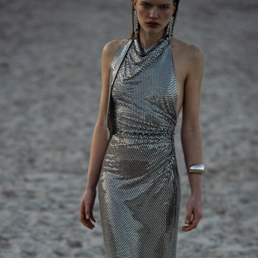 SELF PORTRAIT GREY RHINSTONE DRESS
