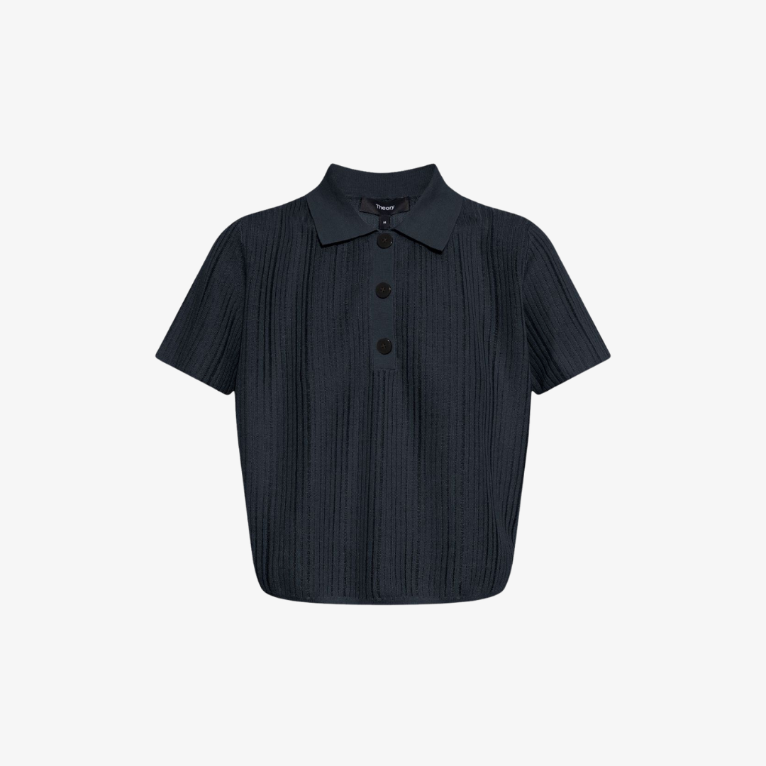 THEORY CROPPED POLO LINEN BLEND