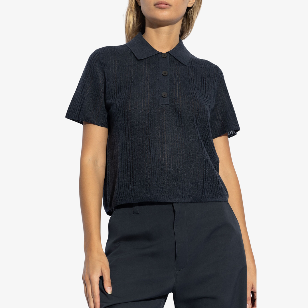 THEORY CROPPED POLO LINEN BLEND