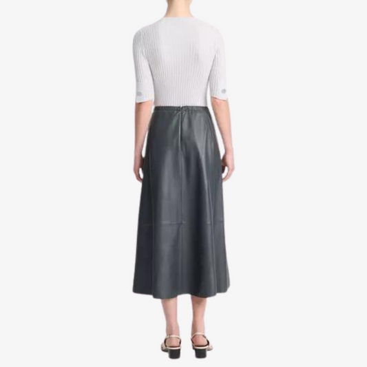 VINCE MIDI A LINE LEATHER SKIRT