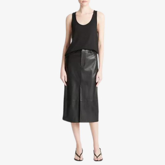 VINCE MIDI SPLIT LEATHER SKIRT