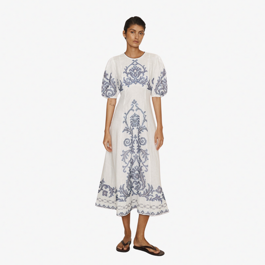 ALEMAIS HAZEL EMBROIDERED MIDI DRES