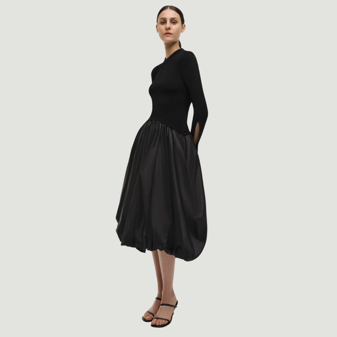 SIMKHAI KENLIE MOCK NECK MIDI DRESS