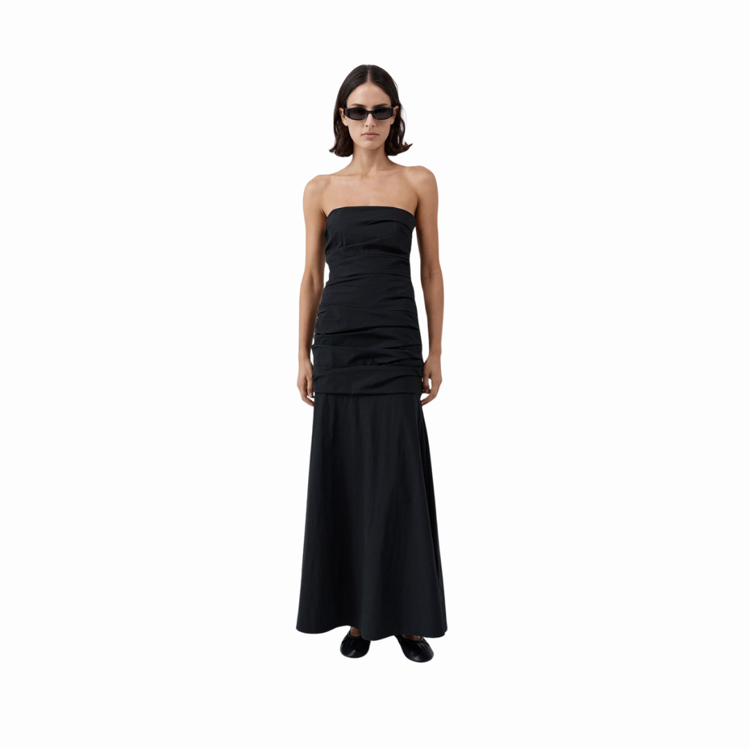 ST AGNI GATHERED STRAPLES DRESS