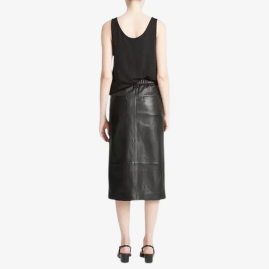 VINCE MIDI SPLIT LEATHER SKIRT