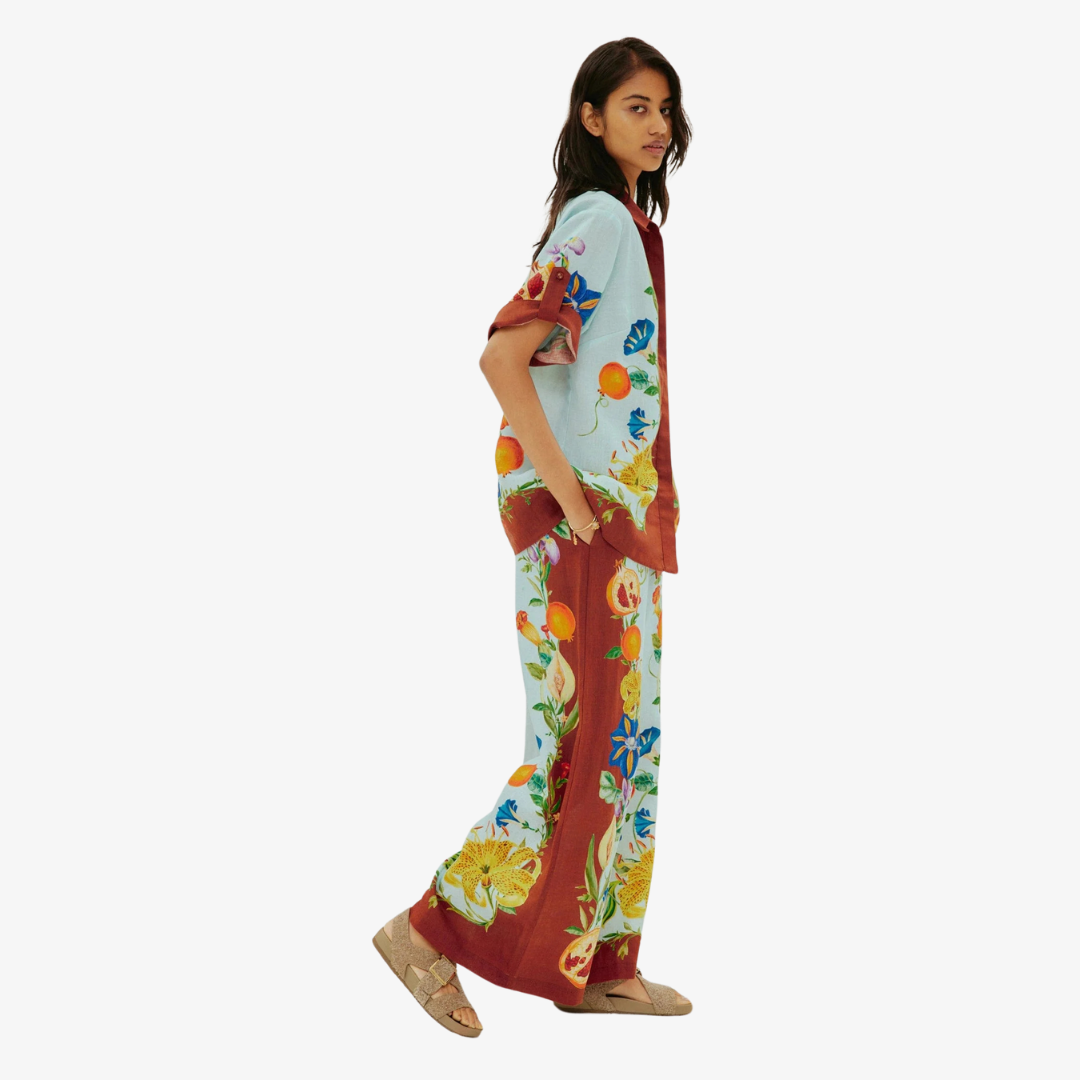 ALEMAIS DAHLIA FLORAL LINEN PANTS