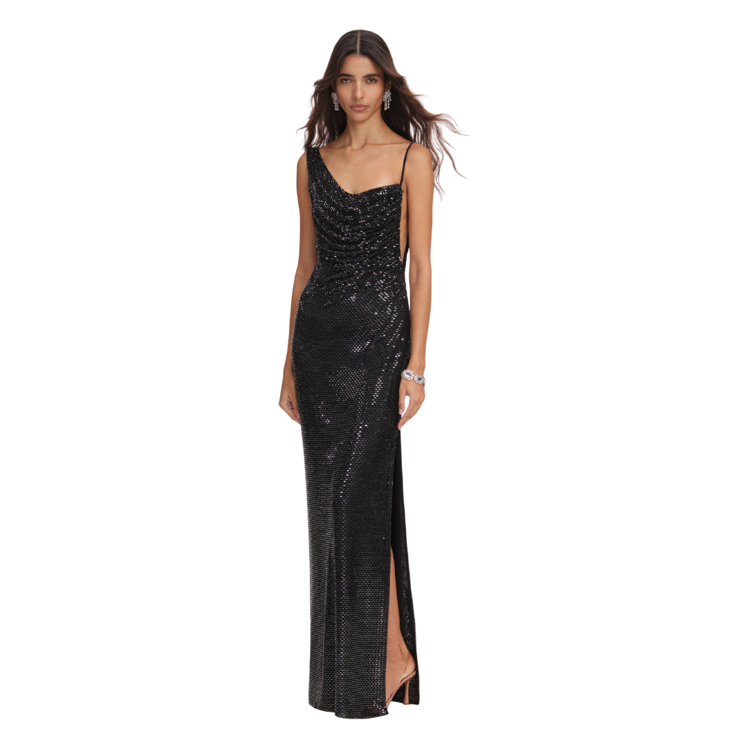SELF PORTRAIT BLACK RHINESTONE MAXI