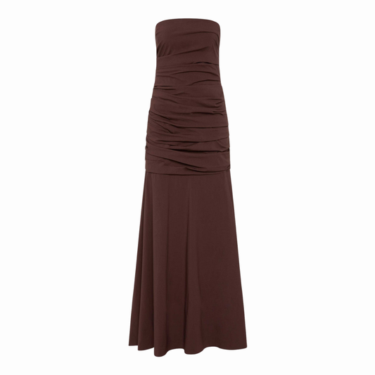 ST AGNI GATHERED STRAPLES DRESS