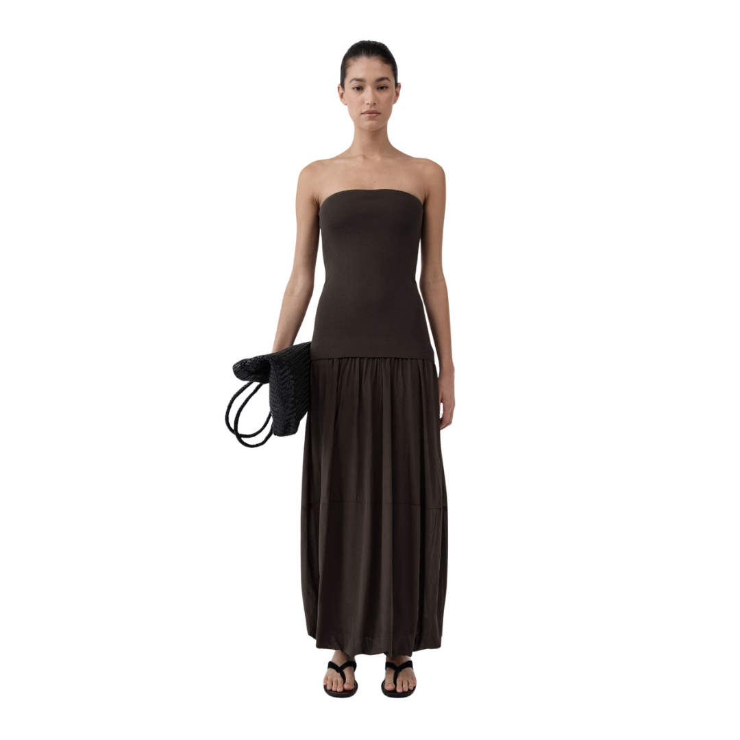 ST AGNI STRAPLESS BALLON HEM DRESS