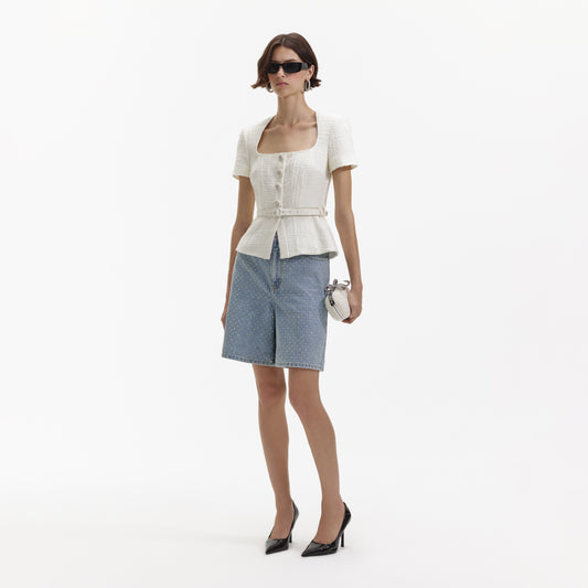 SELF PORTRAIT RHINESTONE DENIM SHOR